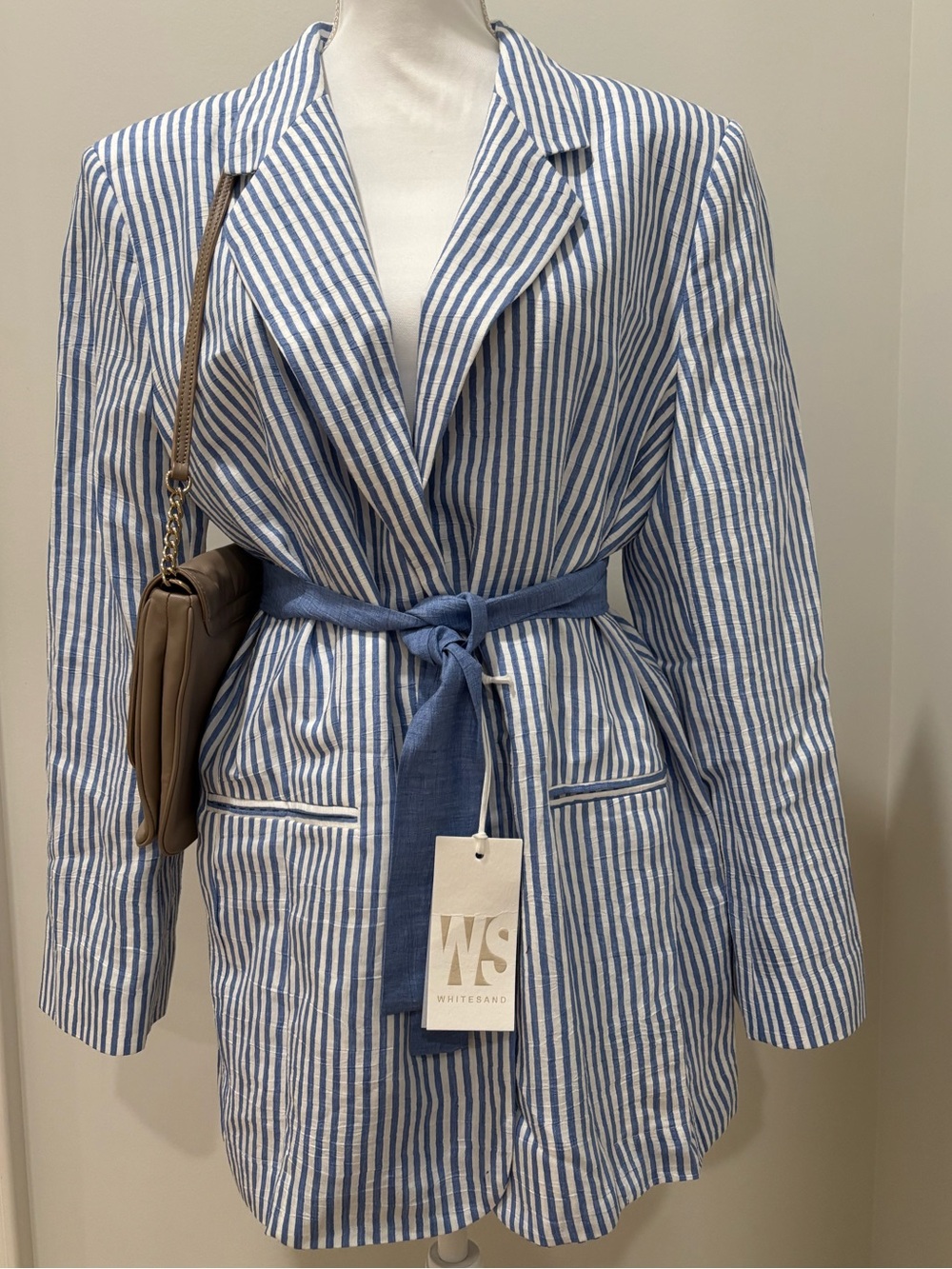NWT Whitesand Blu&White Striped Belted Blazer w/ kate spade Perry Shoreline Bag